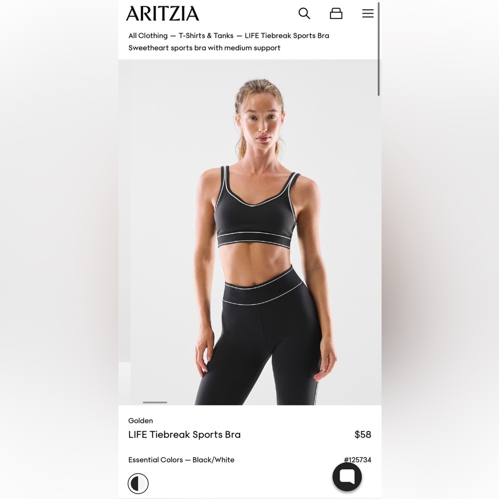 Aritzia Black Sports Bra with White Trim